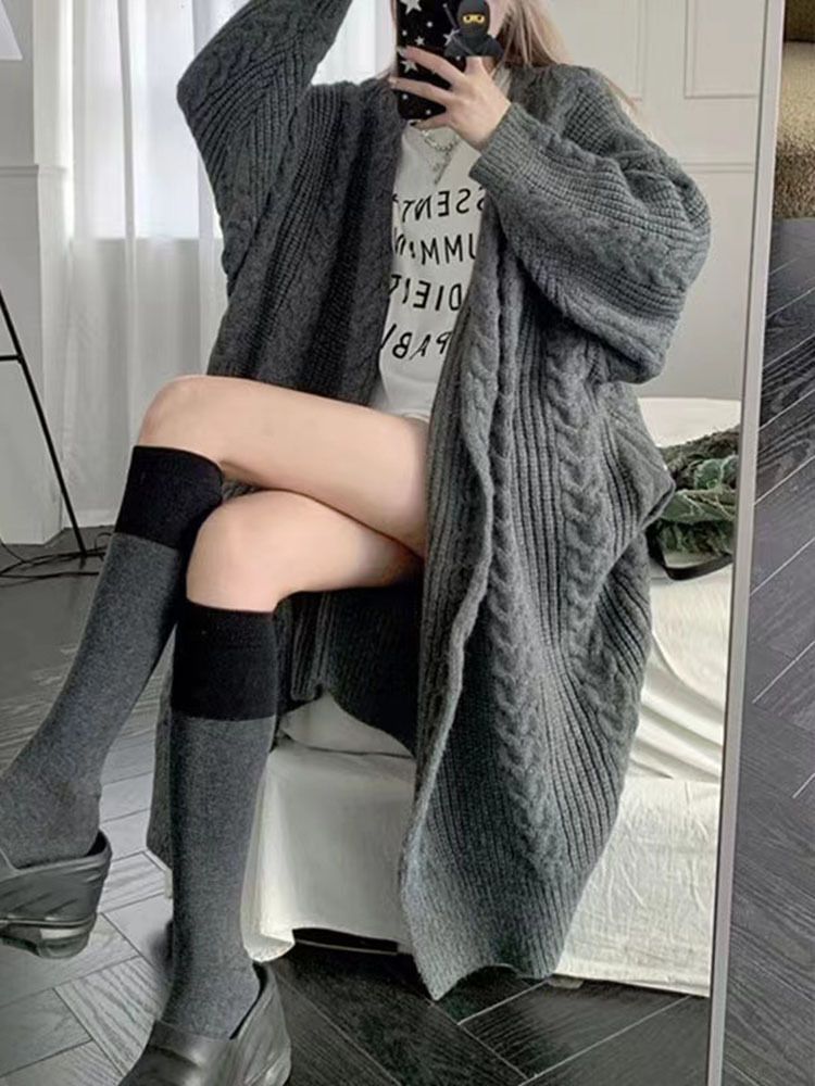 Cozy Oversized Long Cardigan Sweater For Women - Vintage Cable Knit Open Front Wrap - Warm Winter Fall Loungewear_voghion.com