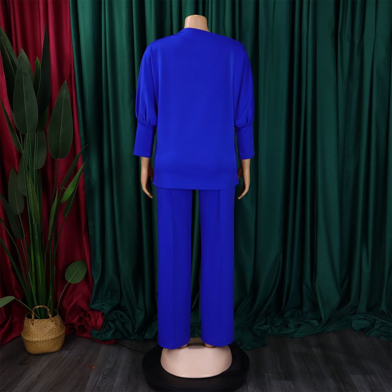 Damkläder Höstmode Enfärgad Snedkrage Topp Vida Ben Byxor Kostym_voghion.com
