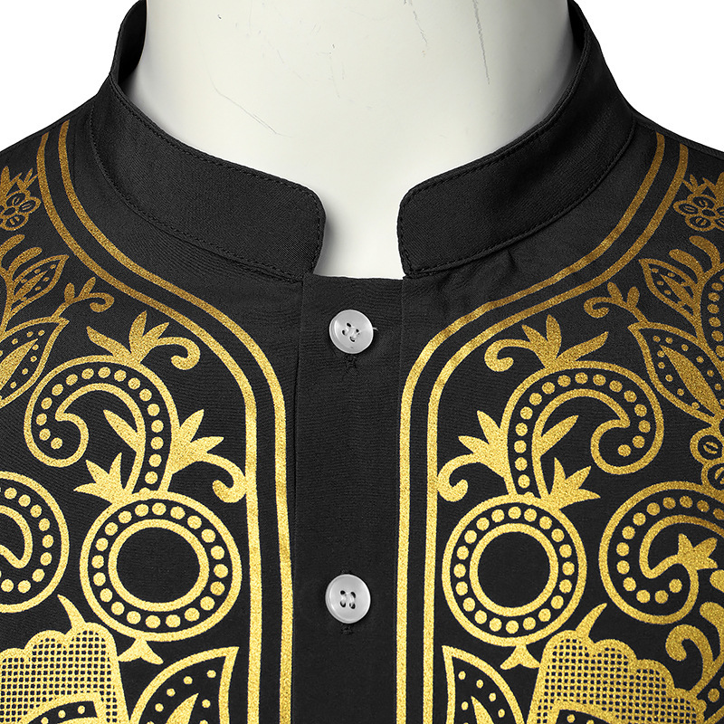 Herre Casual Fashion Bronzed Pullover skjorte Tuten Lang skjorte Muslin Lige skjorte_voghion.com