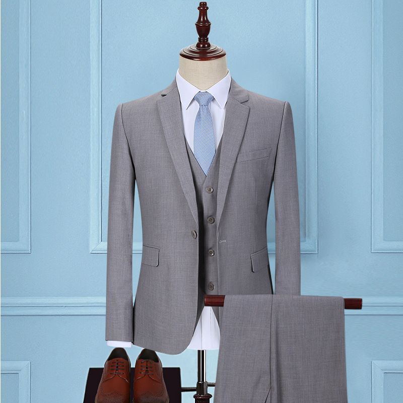 CT Silbergraues Set für Männer, dreiteiliger Anzug im koreanischen Stil, Slim Fit, Business-Abendgarderobe, Trauzeugen, Bräutigam, Hochzeitsanzug_voghion.com