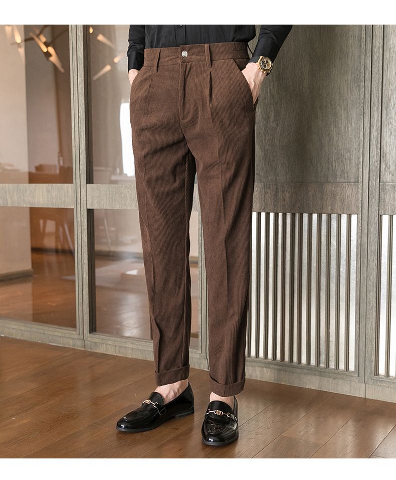Herren Freizeithose Herbst und Winter Neue Cordhose Schlanke trendige Anzughose_voghion.com