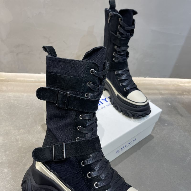 p5 Luji European station leather Martin women's 2022 autumn new ins tide thick bottom increased niche motorcycle boots_voghion.com