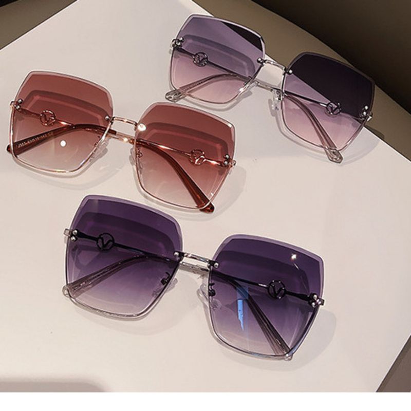 Ochelari de soare cu degrade fără ramă, formă concavă de fetiță picant, temperament popular Instagram, ochelari de soare cu UV_voghion.com