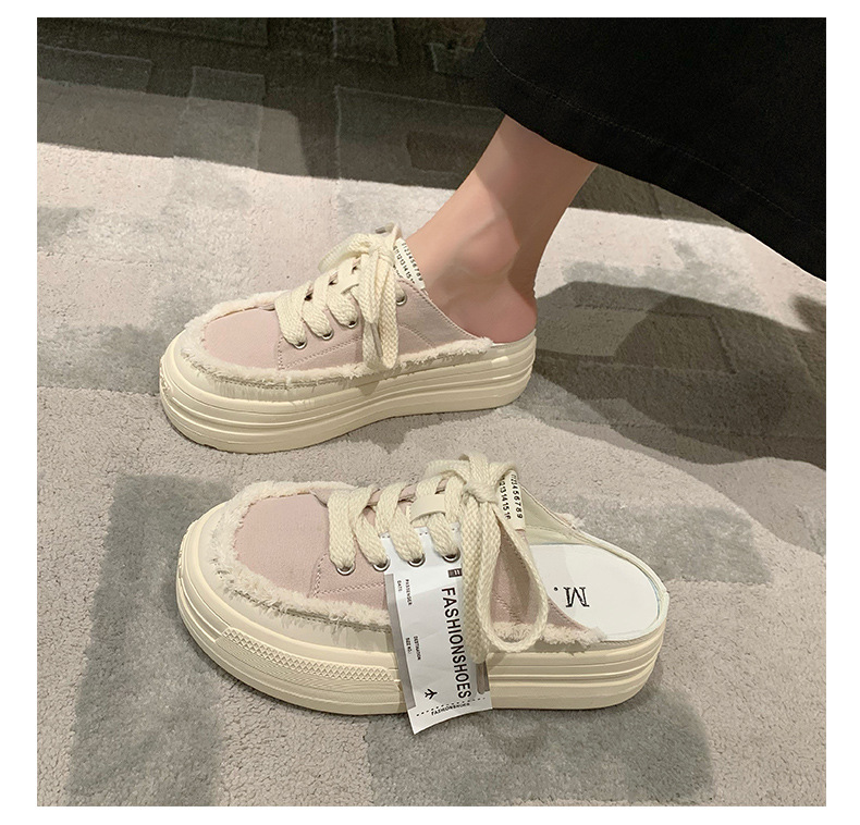 Baotou Semi-trail Canvas Shoes Women 2023 New Summer Net Red Slip-on Lazy shoes thick-soled heightened beggar shoes_voghion.com
