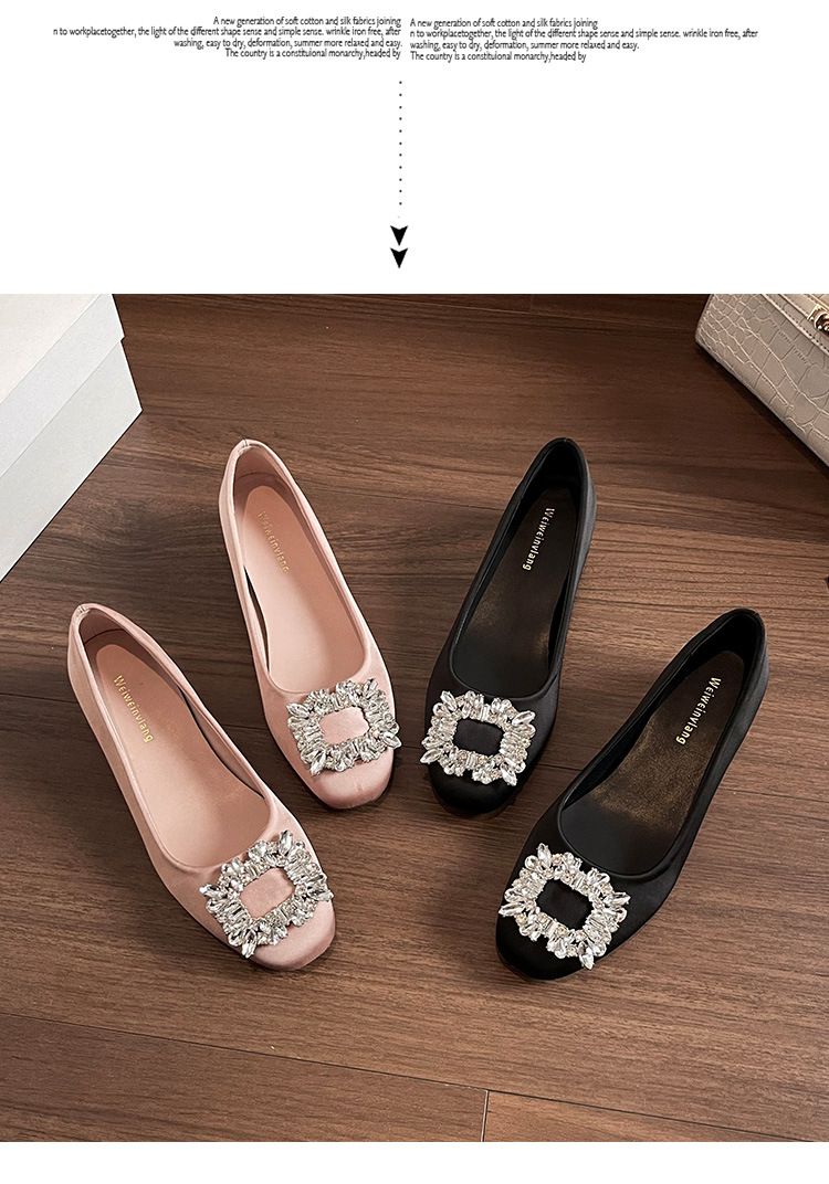 Scarpe singole francesi da donna con aumento dell'altezza interna, con gonna bassa e strass, scarpe da sposa con suola piatta_voghion.com