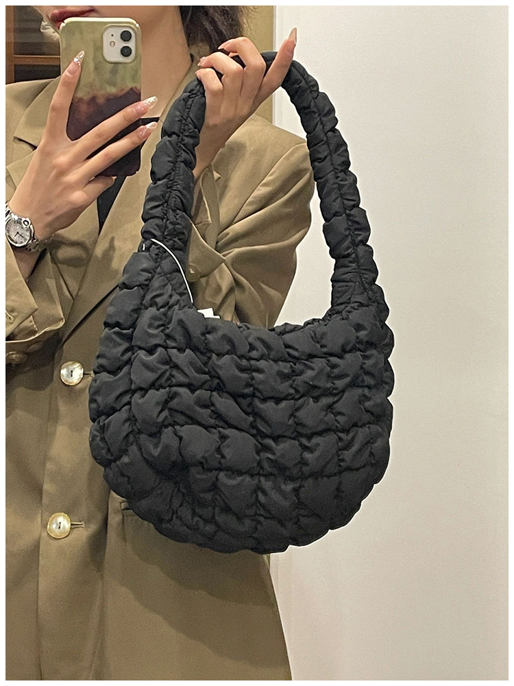 Borsa da donna Borsa a nuvola pieghettata, borsa per ravioli portatile monospalla versatile e alla moda, borsa per ascelle in piumino di cotone di grande capacità per donna_voghion.com