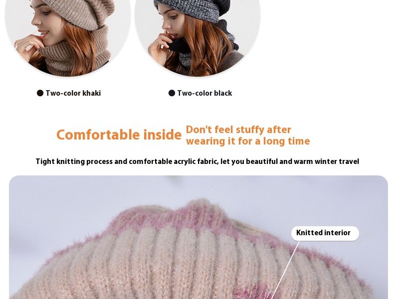 Cappello invernale bicolore per bambini, spesso e caldo, con protezione per le orecchie, in lana con sciarpa in velluto, set da due pezzi, cappello lavorato a maglia, regalo per le feste_voghion.com