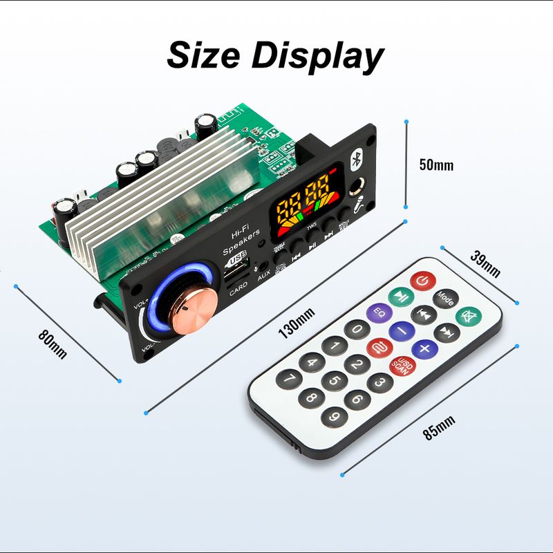 Amplificatore Bluetooth 5.3 da 200 W, scheda decodifica WAV fai da te, lettore MP3 per auto wireless da 50 W e 100 W, slot per schede TF, USB, FM, con microfono._voghion.com