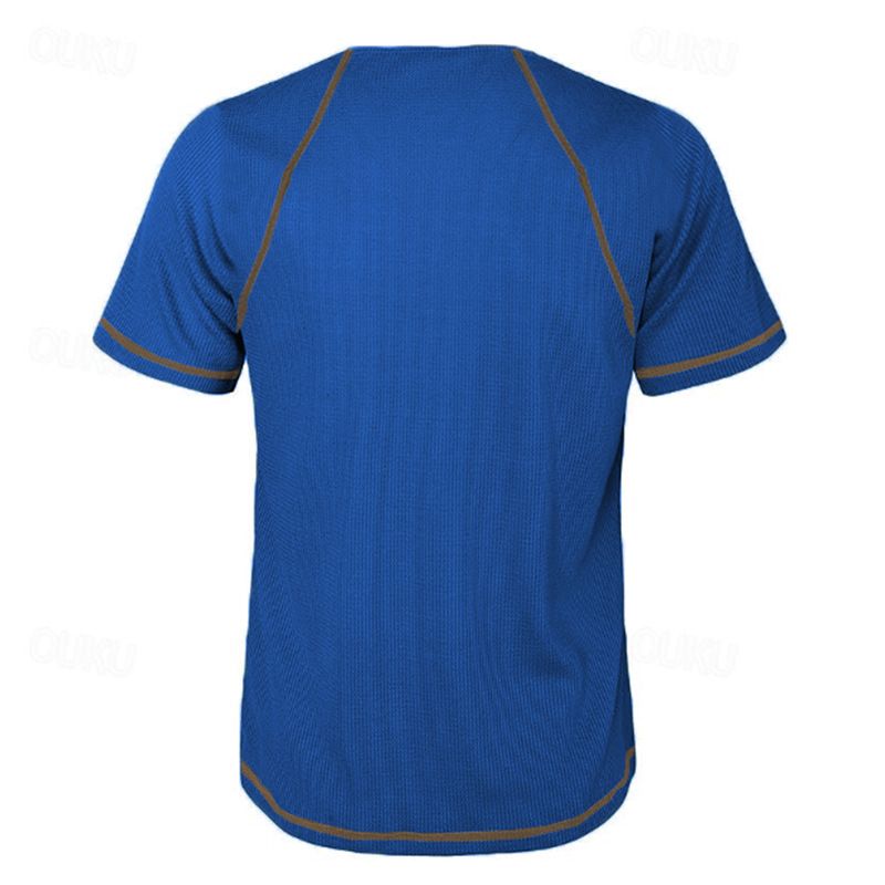 Large round neck buckle men's summer solid oversized waffle casual Henry T_voghion.com
