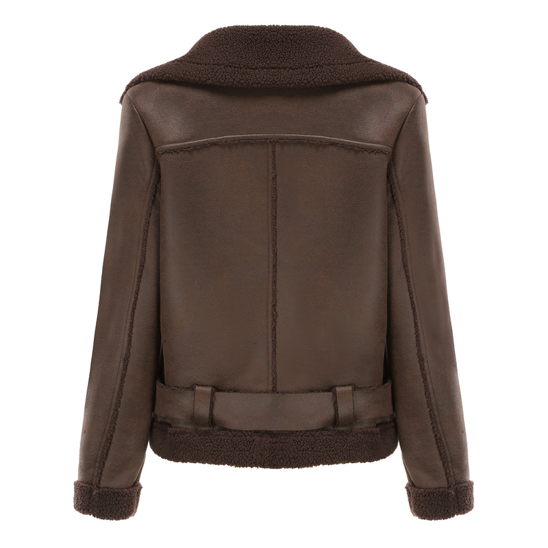 Damenbekleidung Herbst und Winter Pelz Integrierte warme Wildlederjacke Ledermantel Gürtel Reversmantel_voghion.com