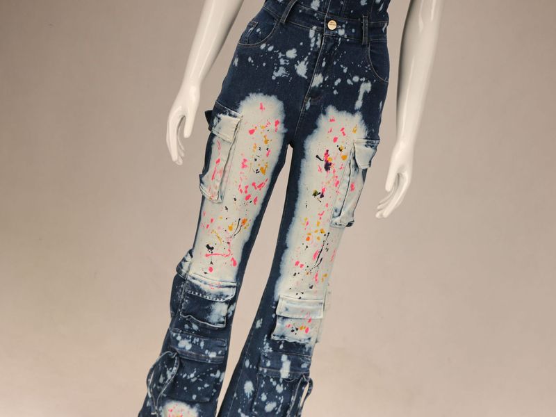 Women's Clothing Tight Waist Elastic Strapless Workwear Denim Jumpsuit _voghion.com