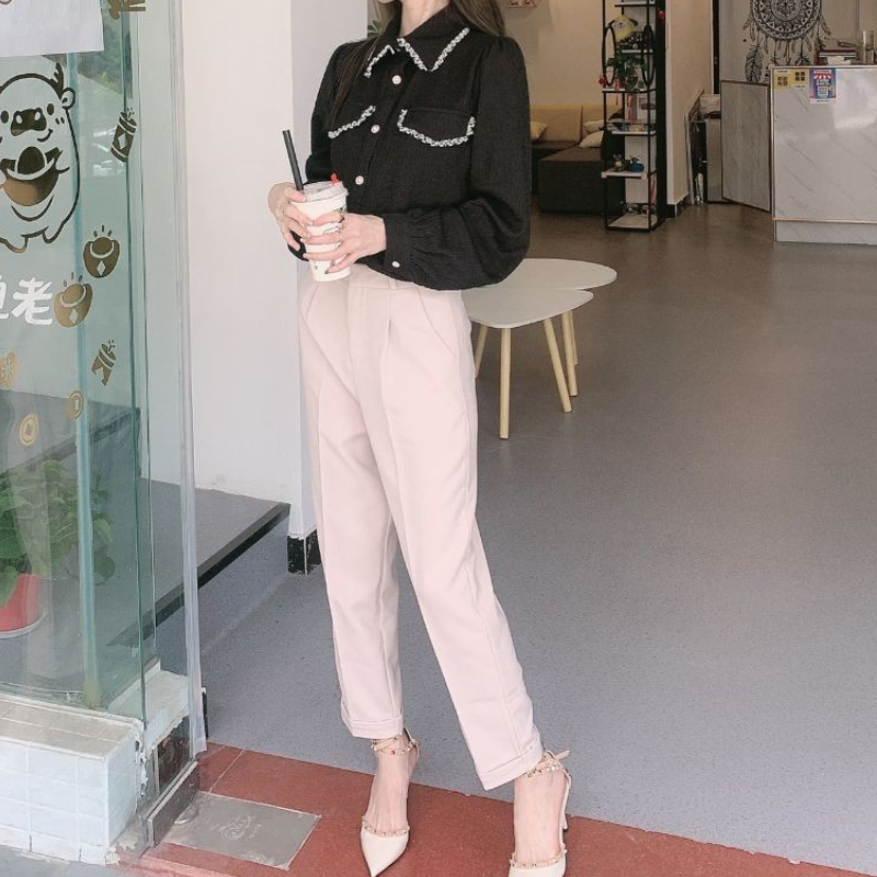 Venta caliente elegante verano casual pantalones mujeres moda color sólido fajas delgados pantalones rectos elegante negocios mujer retro cinturón_voghion.com