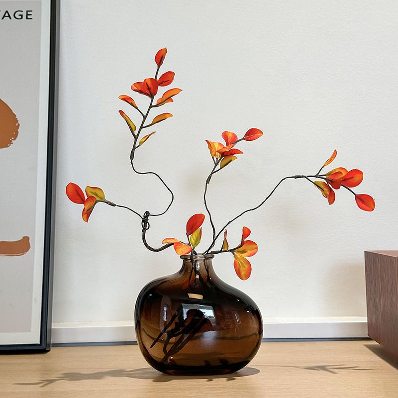 Silent Wind Glass Vase Maple Leaf Entryway TV Cabinet Dining Table Living Room Home Decoration Small Ornament_voghion.com