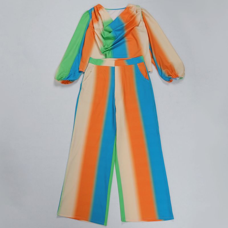 Women's Clothing Printed Swing Collar Wide Leg Pants Suit_voghion.com