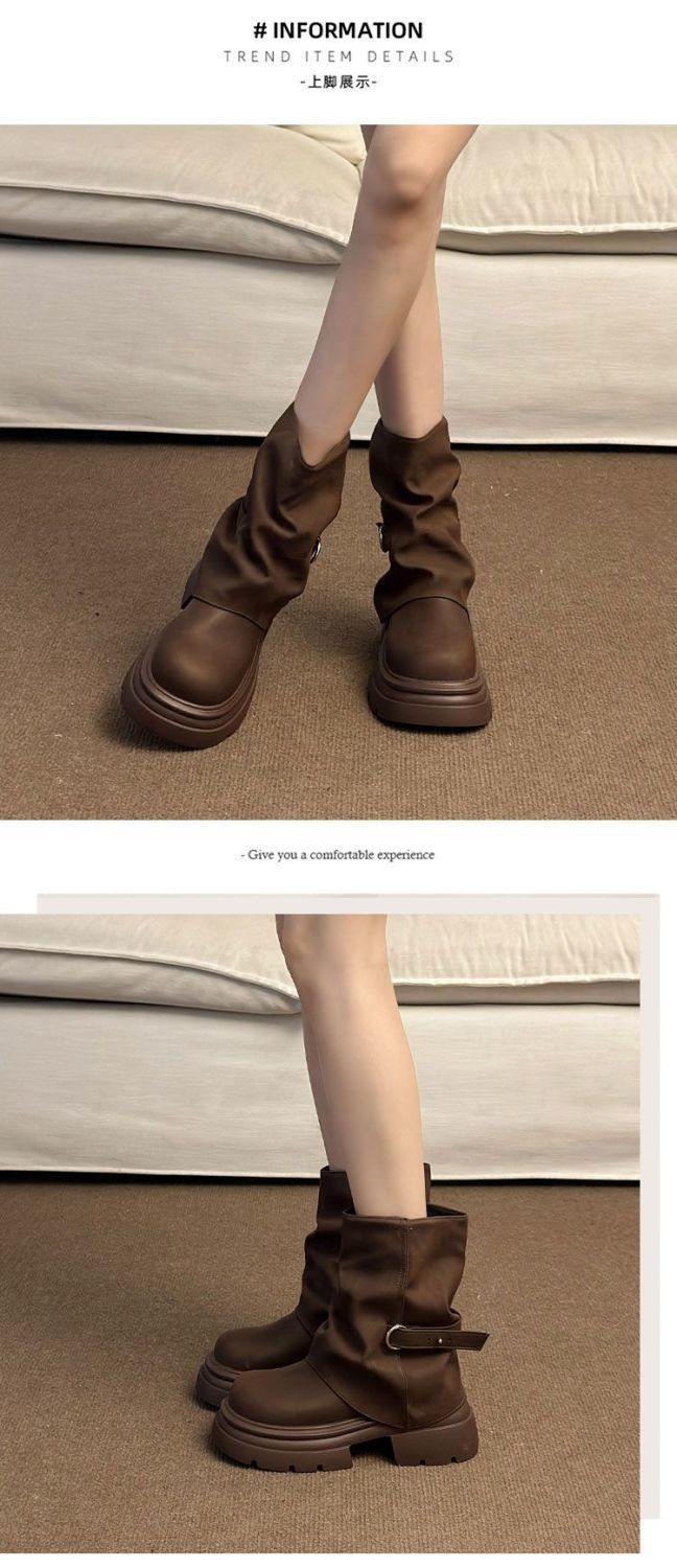 ShoeGlobe 2025 Retro Dicke Sohle Kurze Herbst Winter Neue Martin Western Style Höhersetzende Slim-Fit Denim Stiefel_voghion.com