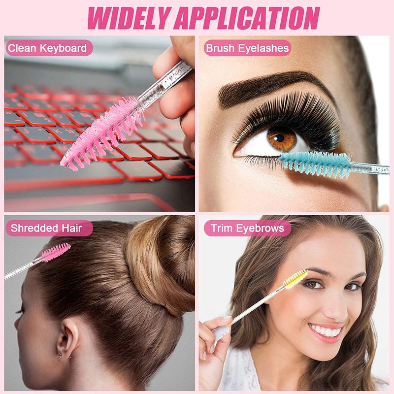 50pcs Reusable Eyelash Brush Tube Disposable Eyelash Wands Eyebrow Brush Replaceable Dust-proof Sparkling Broken Diamond Bottom_voghion.com