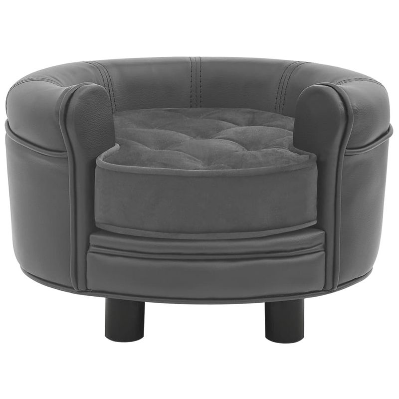 Dog Sofa Gray 18.9"x18.9"x12.6" Plush and Leather_voghion.com