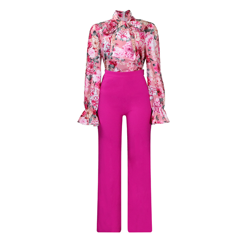 Dameskleding herfst en winter losse grote maten casual bedrukte shirts met lange mouwen wijde pijpen broeken cross border tweedelige set_voghion.com