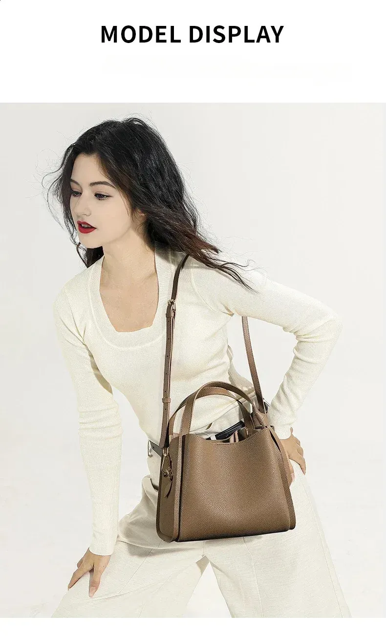 Lychee Pattern Leather Simple Vegetable Basket Handbag Womens Denim Portable Bucket Shoulder Bag 240827_voghion.com