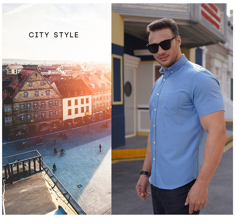 Herrenbekleidung in Übergröße, Sommer, dünn, Übergröße, kurzärmeliges Herrenhemd, dicker Mann, lockeres, lässiges Stretch-Jeanshemd, trendig, dicker Bruder, dick_voghion.com