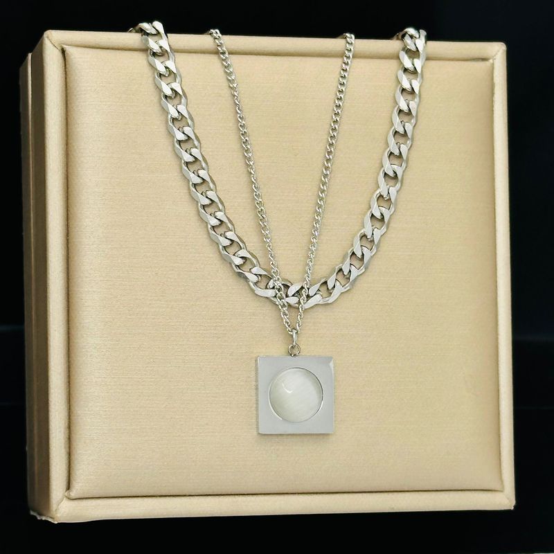 Cat's Eye Square Simple High Grade Double Layer Necklace For Women With Light Luxury Small Design, Fashionable_voghion.com