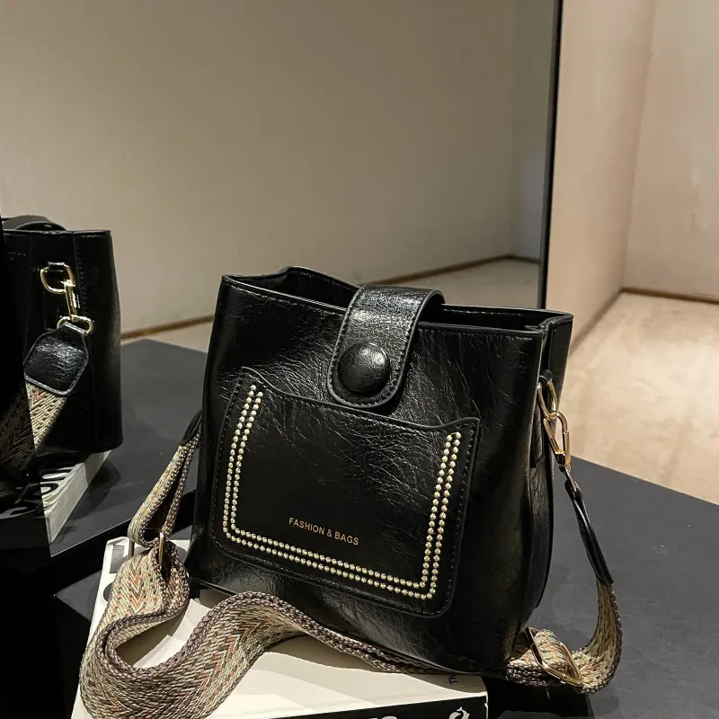 Borsa a tracolla vintage semplice in pelle PU per donna, borsa a mano, borsa a tracolla nera 250314l_voghion.com