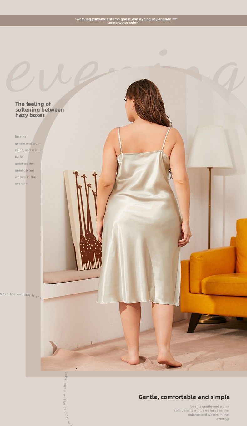 Atemberaubend bequem: Einteiliges Nachthemd aus Eisseide in Übergröße – Sommer-Loungewear mit schwingendem Kragen und Hosenträgern_voghion.com