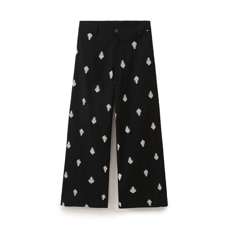 Conjunto de camisa y pantalón bordado en contraste para mujer, novedad de verano 2024_voghion.com