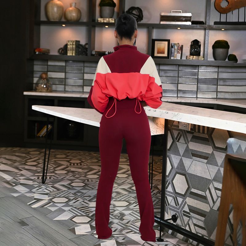 Damemode Langærmet Løs Top Med Slanke Blyantbukser Splicing Color Casual Wear Todelt Sæt_voghion.com