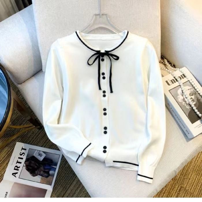 Süße Strickjacke im koreanischen Stil für Damen mit Bindegürtel, übergroßem Kragen, langen Ärmeln, lässiger lockerer Passform, Optionen für einfarbige und Farbblockmuster_voghion.com