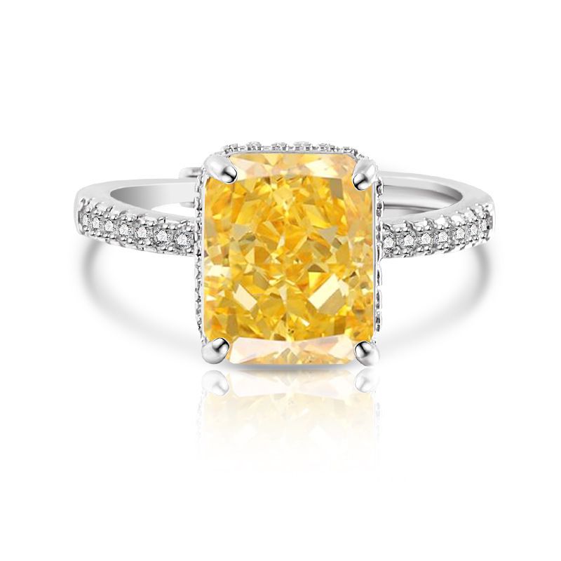Damenring, rechteckig, farbiger Ring im Eisblumenschliff für Damen mit blinkendem Diamanten mit hohem Kohlenstoffgehalt, leicht, luxuriös_voghion.com