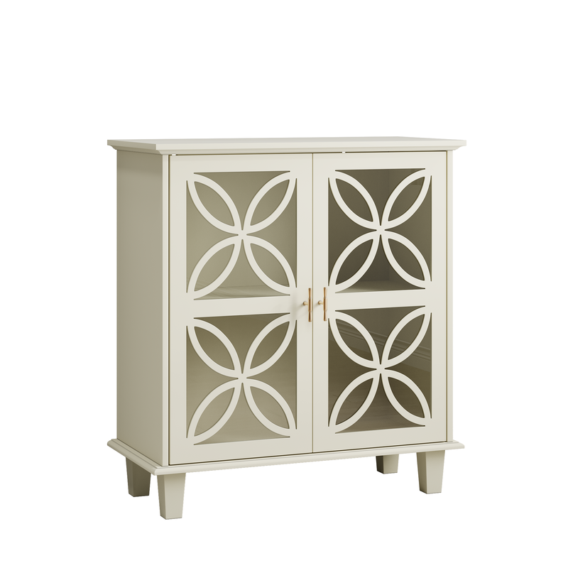 Credenza Creme Con Verstellbaren Böden, Hartglastüren, Retro-Design_voghion.com