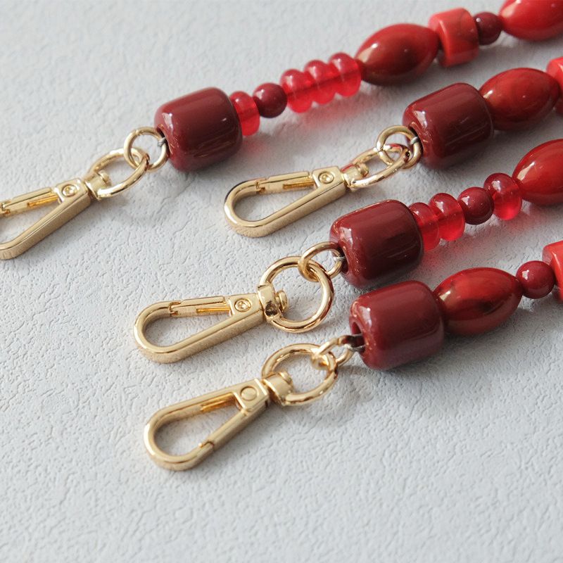 Acrylic Bead Fashion Red Beaded Accessories Shoulder Crossbody Lanyard Bag Strap Phone Chain_voghion.com