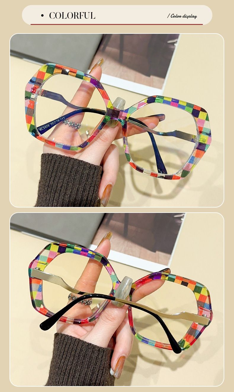 2024 neuer farblich passender multilateraler, dünner Brillenrahmen mit Gesichtsdarstellung, trendige Anti-Blau-Flachbrille_voghion.com