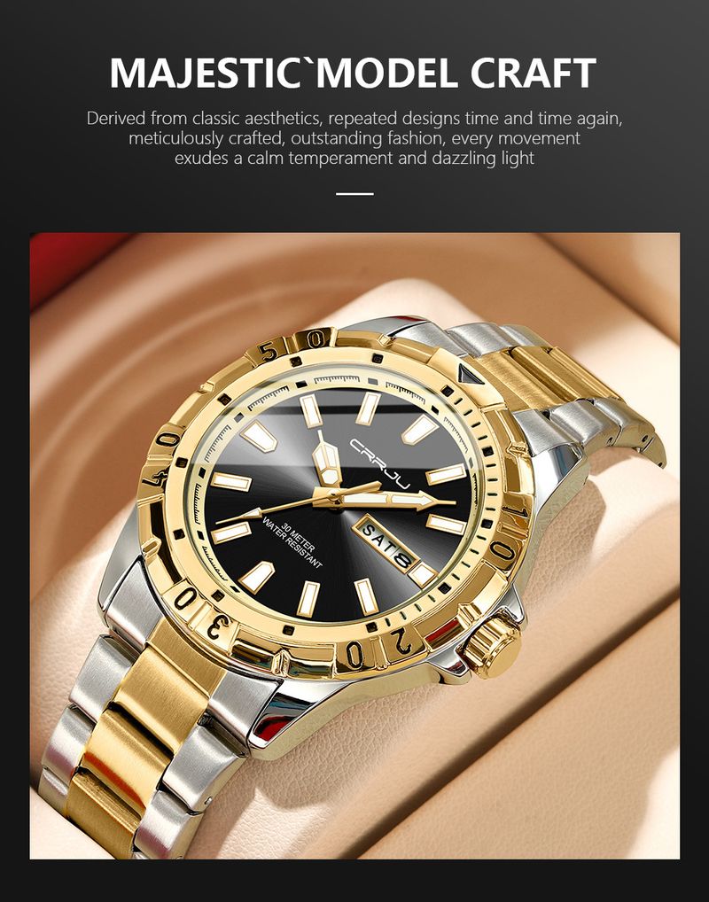 Men's Waterproof Quartz Watch With Large Dial, Date Display, And Business Style, Alloy Case, Mineral Glass, 30M Water Resistance_voghion.com