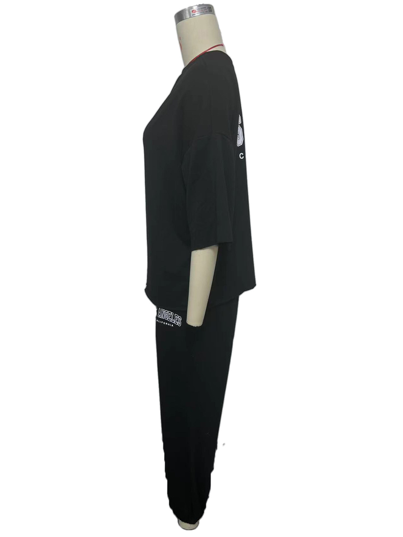 Abbigliamento da donna, felpa a maniche corte stampata e pantaloni casual da pendolarismo, tuta a due pezzi_voghion.com