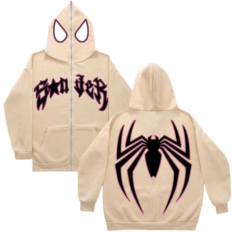 Y2K Zipper Hoodie Harajuku Gothic Kleidung Spinnennetz Herren Damen Streetwear Sweatshirt Mode_voghion.com