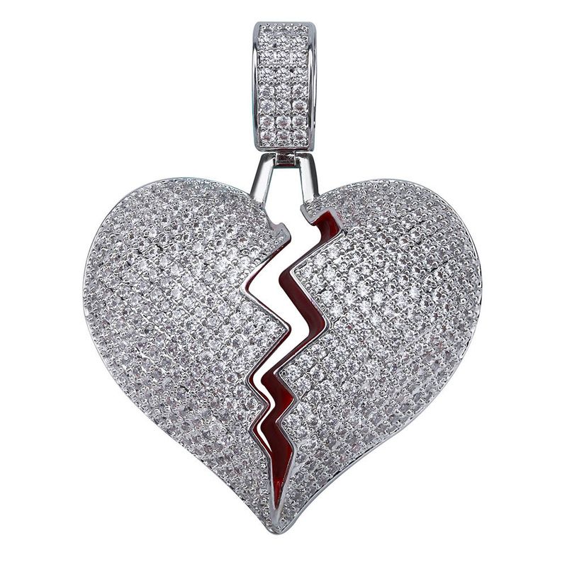 Sieraden voor heren Persoonlijkheid Hot Style Gebroken Hart Vorm Gebroken Hart Mannelijke en Vrouwelijke Koppel Hanger Volle Zirkoon Hip Hop Ketting_voghion.com