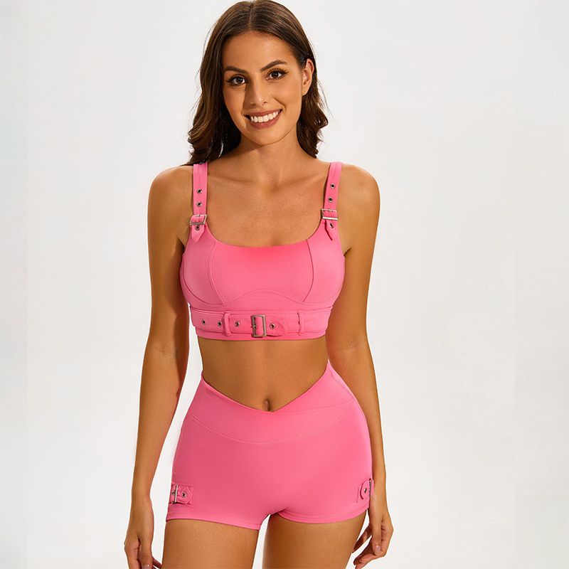 LazyZoom - Ensemble de yoga moulant et esthétique avec coussinet de poitrine, idéal pour l'extérieur, idéal pour la course à pied, décontracté et polyvalent, pour femme_voghion.com