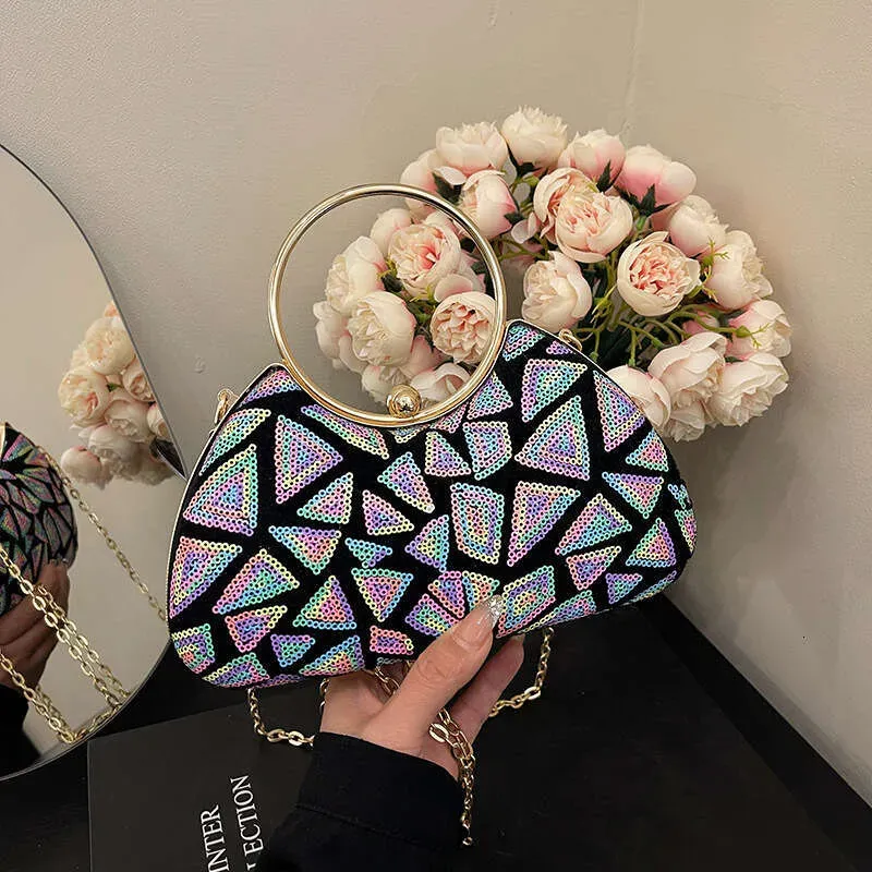 Sequin Evening Patchwork Round Handbag With Shell Clasp 2025 New Tianmi Trendy Chain Crossbody Small Bag_voghion.com
