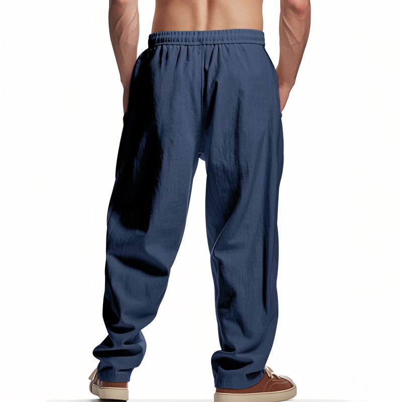 Pantaloni da spiaggia casual semplici e traspiranti da uomo, in lino, larghi e larghi, stile americano, nuovi ed estivi_voghion.com