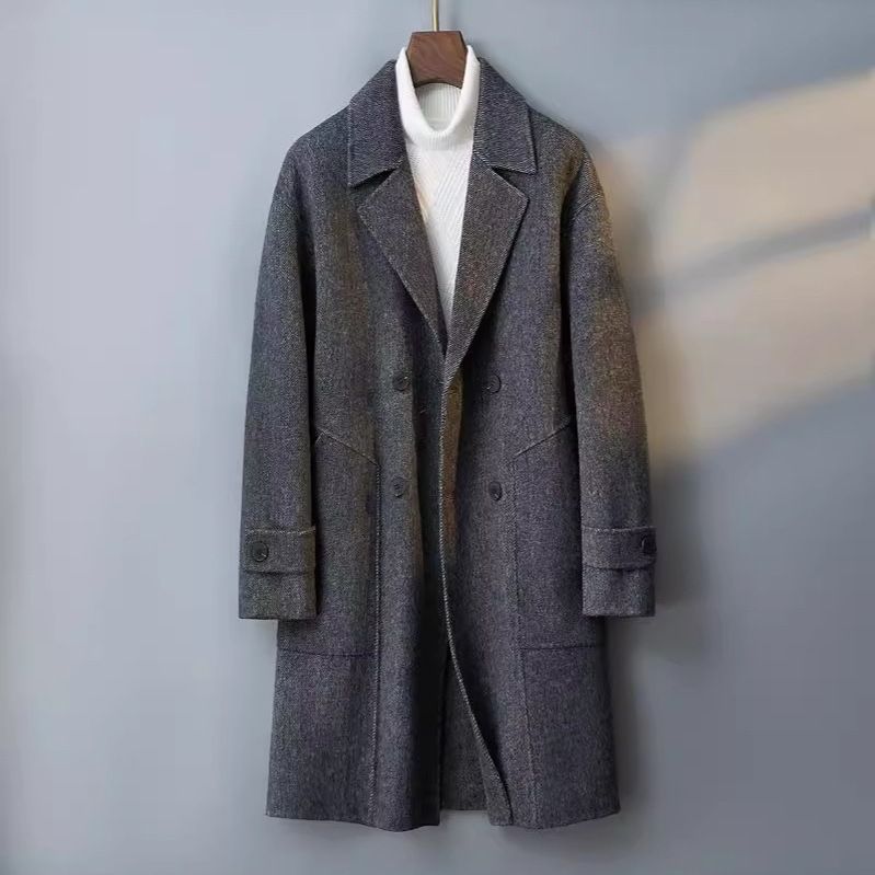 European Station Men's Double Faced Wool Coat Wool Suit Collar Wool Men's Cashmere Coat Mid Length Coat_voghion.com