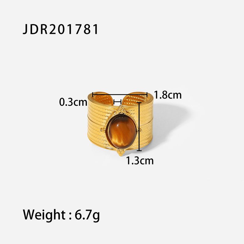 Bague en acier inoxydable à large ouverture en pierre naturelle et perle de tigre pour femme, bijou de haute qualité, nouvelle collection 2022_voghion.com
