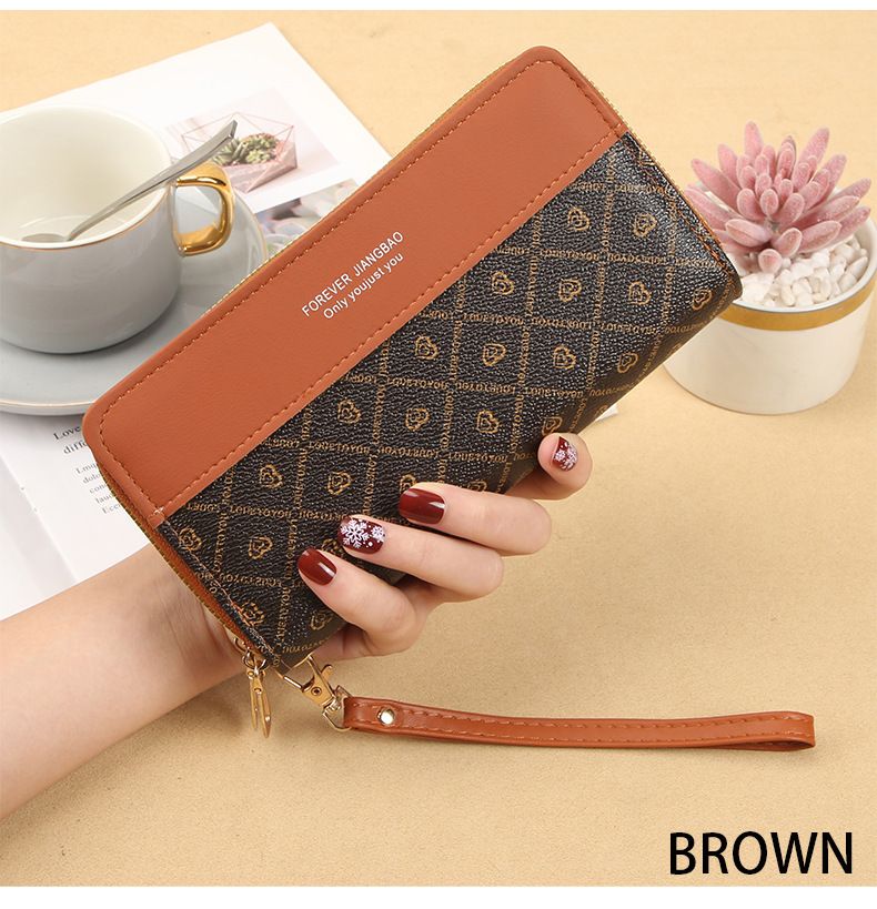 New style ladies double pull wallet color matching clutch bag card holder summer versatile fashion coin purse female mobile phone bag large capacity_voghion.com