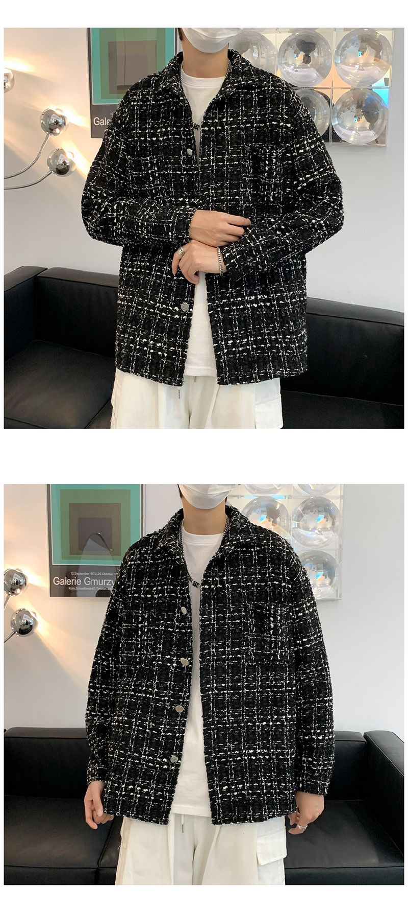 Pi Shuai Mantel Herren INS Trendy Plaid Strickoberteil Frühling und Herbst Koreanische lockere Freizeitarbeitsjacke_voghion.com