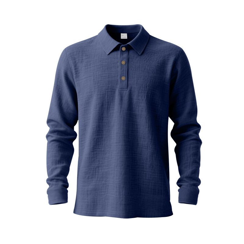 Herren-Leinenhemd mit Knopfleiste – Relaxed Fit Langarm-Polo mit Stehkragen (S-XXXL, atmungsaktiv und knitterfrei, Marineblau/Schwarz/Khaki)_voghion.com