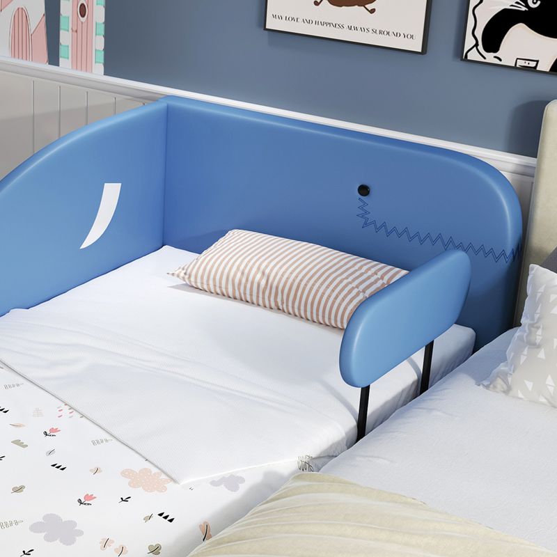 Kinder-Spleißbett, Polsterbett, Tagesbett, Walförmiges Design, Schlafsofa , 2 Schubladen Auf Rollen, PU+MDF+Sperrholz, Blu, 90x200cm_voghion.com
