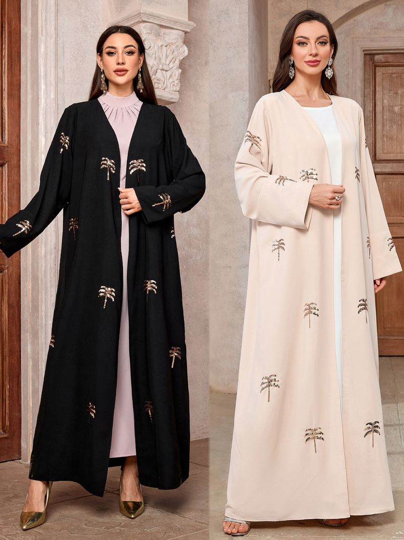 Ženska oblačila Elegantna muslimanska halja z dolgimi rokavi za ženske Peneča odprta jopa iz poliestrske tkanine Midi obleka Skromnost Modna_voghion.com