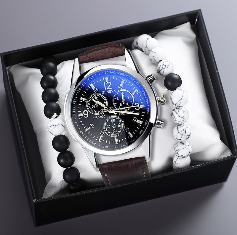 Orologio da uomo al quarzo casual alla moda semplice + braccialetto di perline fatto a mano in confezione regalo_voghion.com