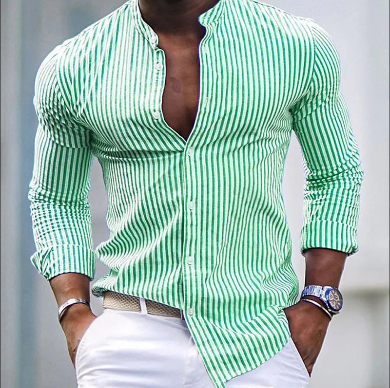 Camicia stampata oversize da uomo nuova, camicia con colletto rialzato alla moda casual per la casa giovanile_voghion.com